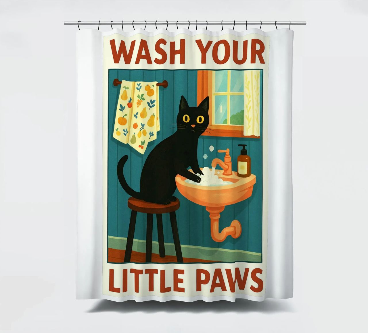 Wash your Paws Black Cat Funny Bathroom Art (Lavez vos pattes, chat noir, art de la salle de bain) rideau de douche de the gindils