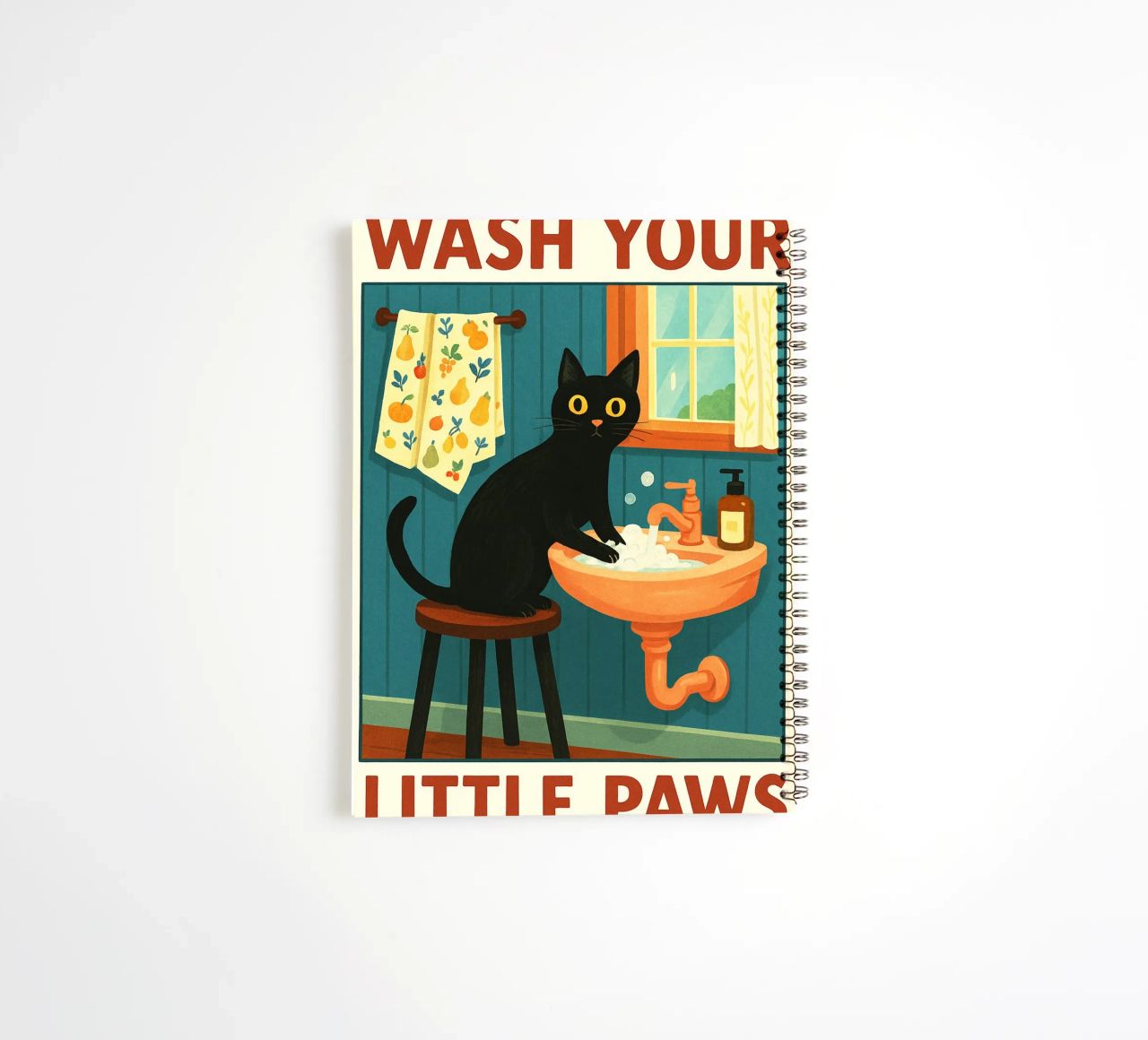 Wash your Paws Black Cat Funny Bathroom Art (Lavez vos pattes, chat noir, art de la salle de bain) carnet à spirale de the gindils