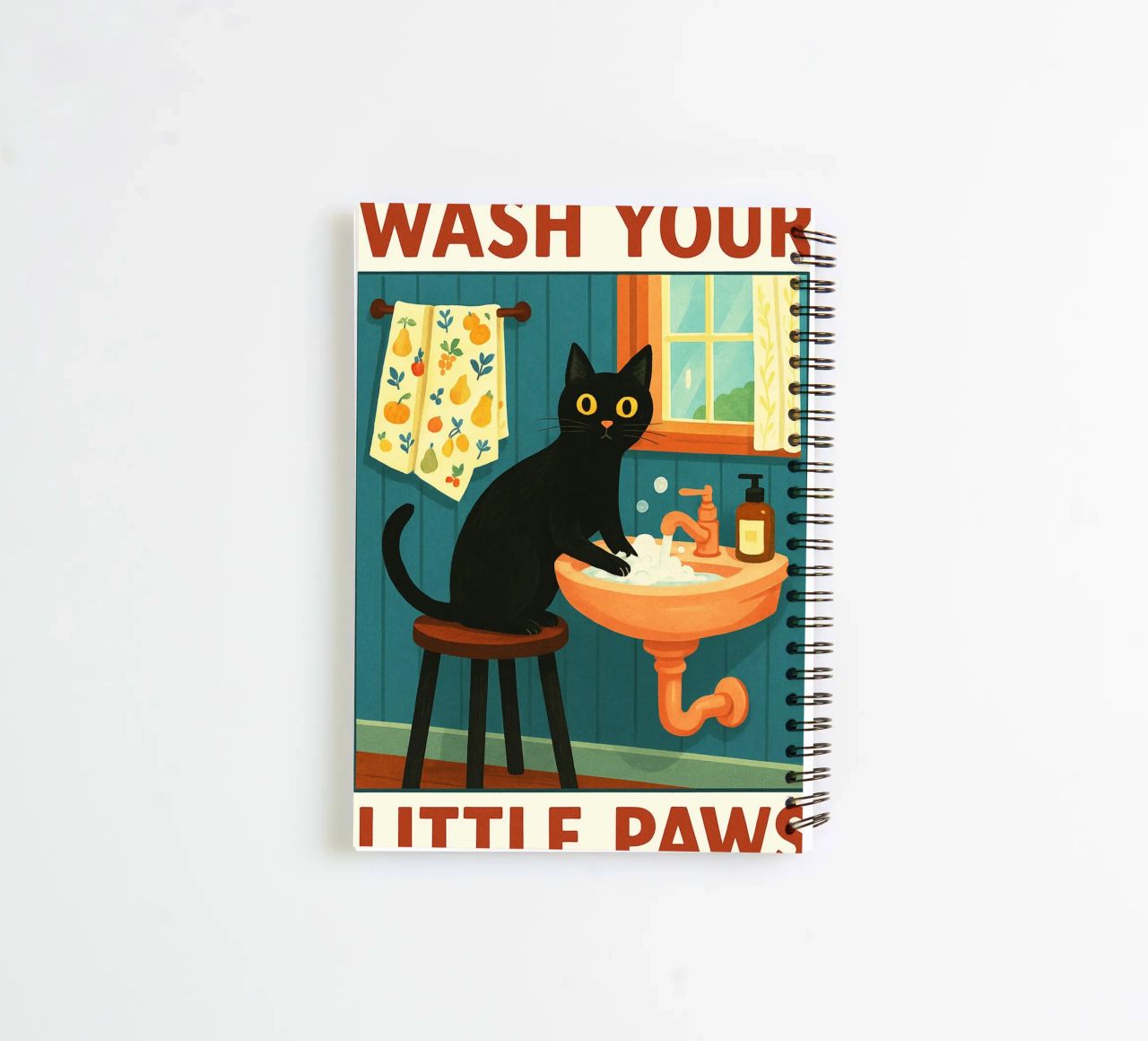Wash your Paws Black Cat Funny Bathroom Art (Lavez vos pattes, chat noir, art de la salle de bain) carnet à spirale de the gindils