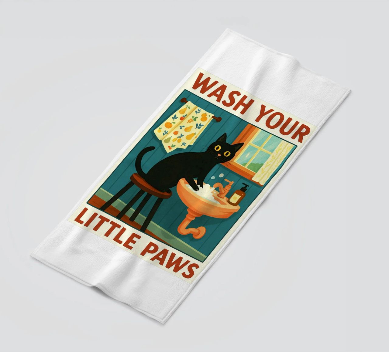 Wash your Paws Black Cat Funny Bathroom Art (Lavez vos pattes, chat noir, art de la salle de bain) serviette de plage de the gindils