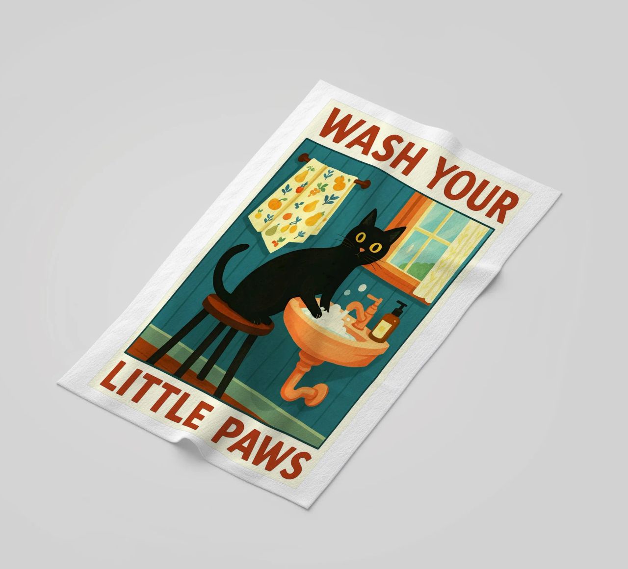 Wash your Paws Black Cat Funny Bathroom Art (Lavez vos pattes, chat noir, art de la salle de bain) serviette de plage de the gindils
