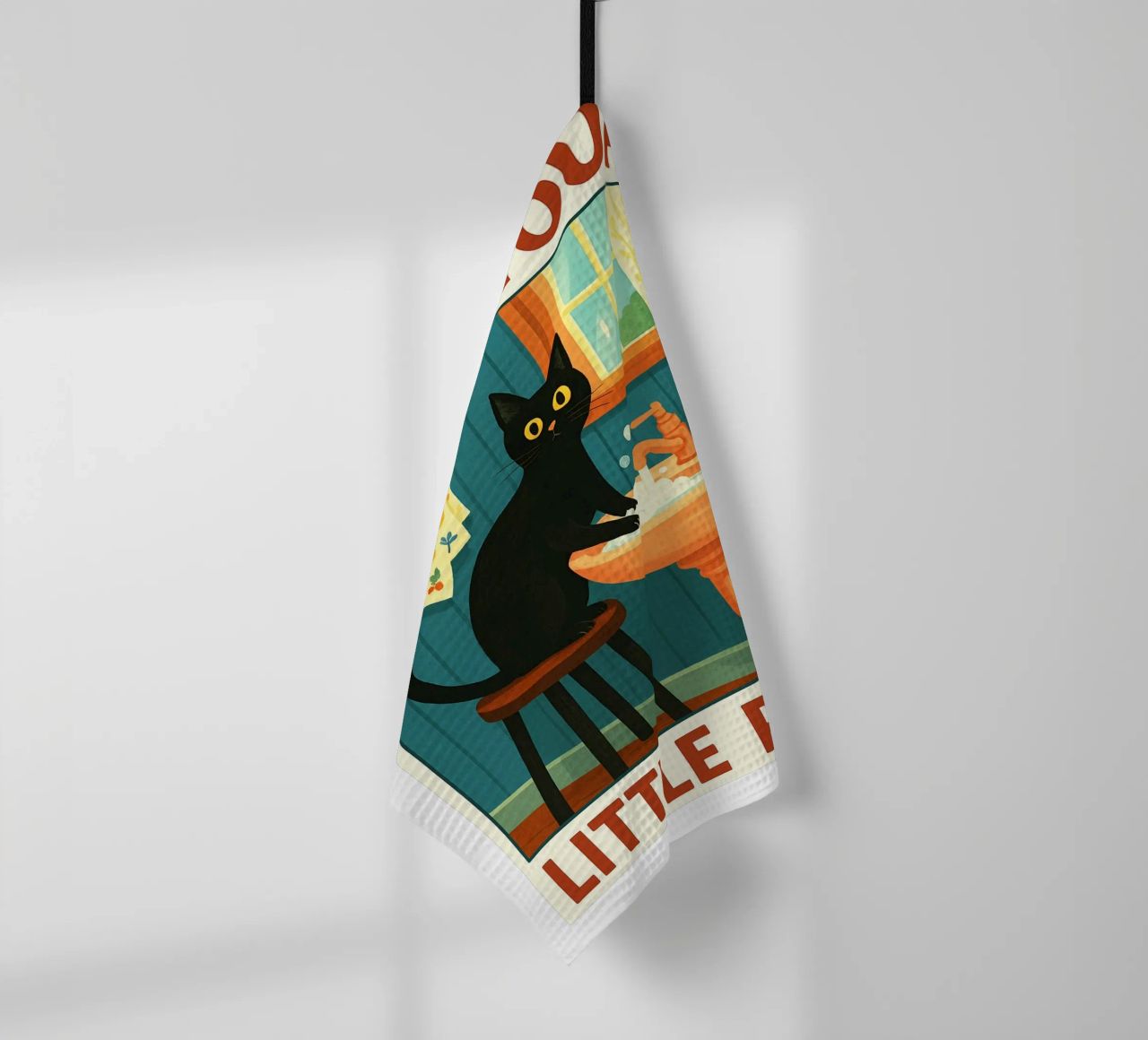 Wash your Paws Black Cat Funny Bathroom Art (Lavez vos pattes, chat noir, art de la salle de bain) torchon de the gindils