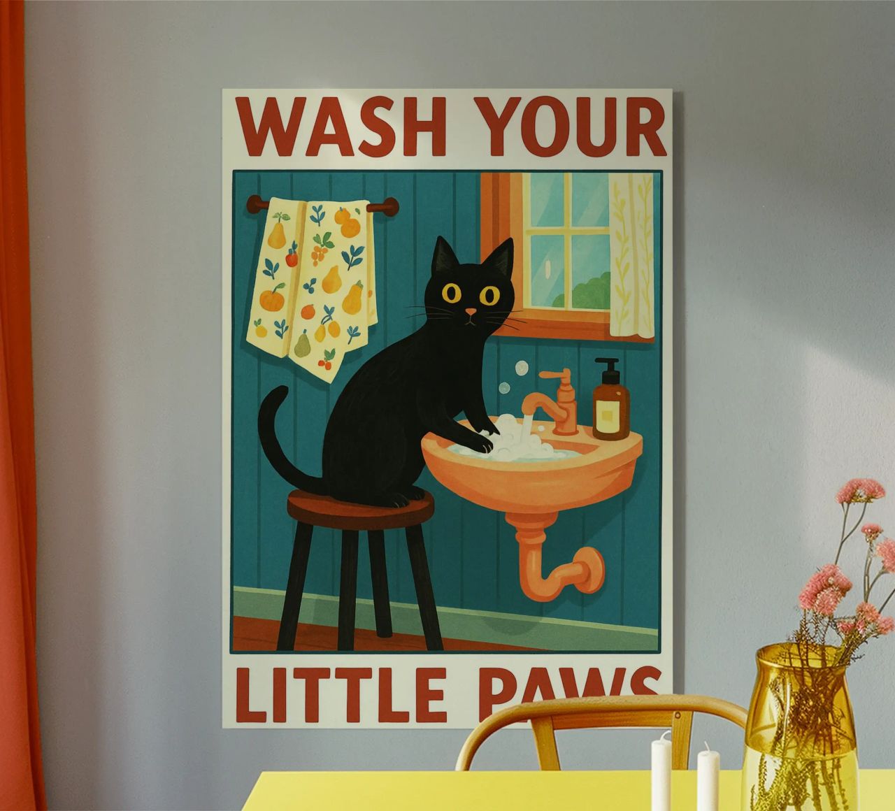 Wash your Paws Black Cat Funny Bathroom Art (Lavez vos pattes, chat noir, art de la salle de bain) plexiglas de the gindils