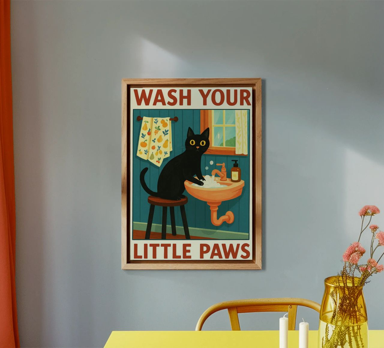 Wash your Paws Black Cat Funny Bathroom Art (Lavez vos pattes, chat noir, art de la salle de bain) alu dibond de the gindils