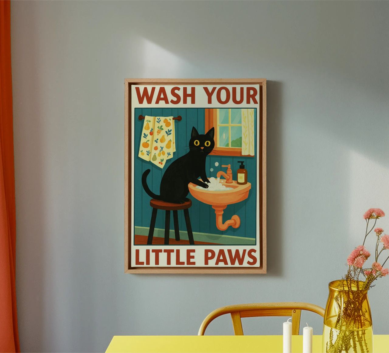 Wash your Paws Black Cat Funny Bathroom Art (Lavez vos pattes, chat noir, art de la salle de bain) toile de the gindils