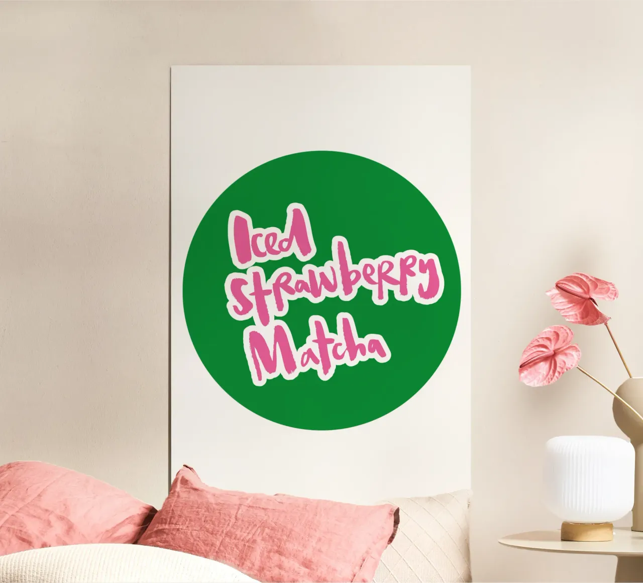 Iced Strawberry Matcha - Brush Lettering poster con telaio in alluminio da Brushmeetspaper