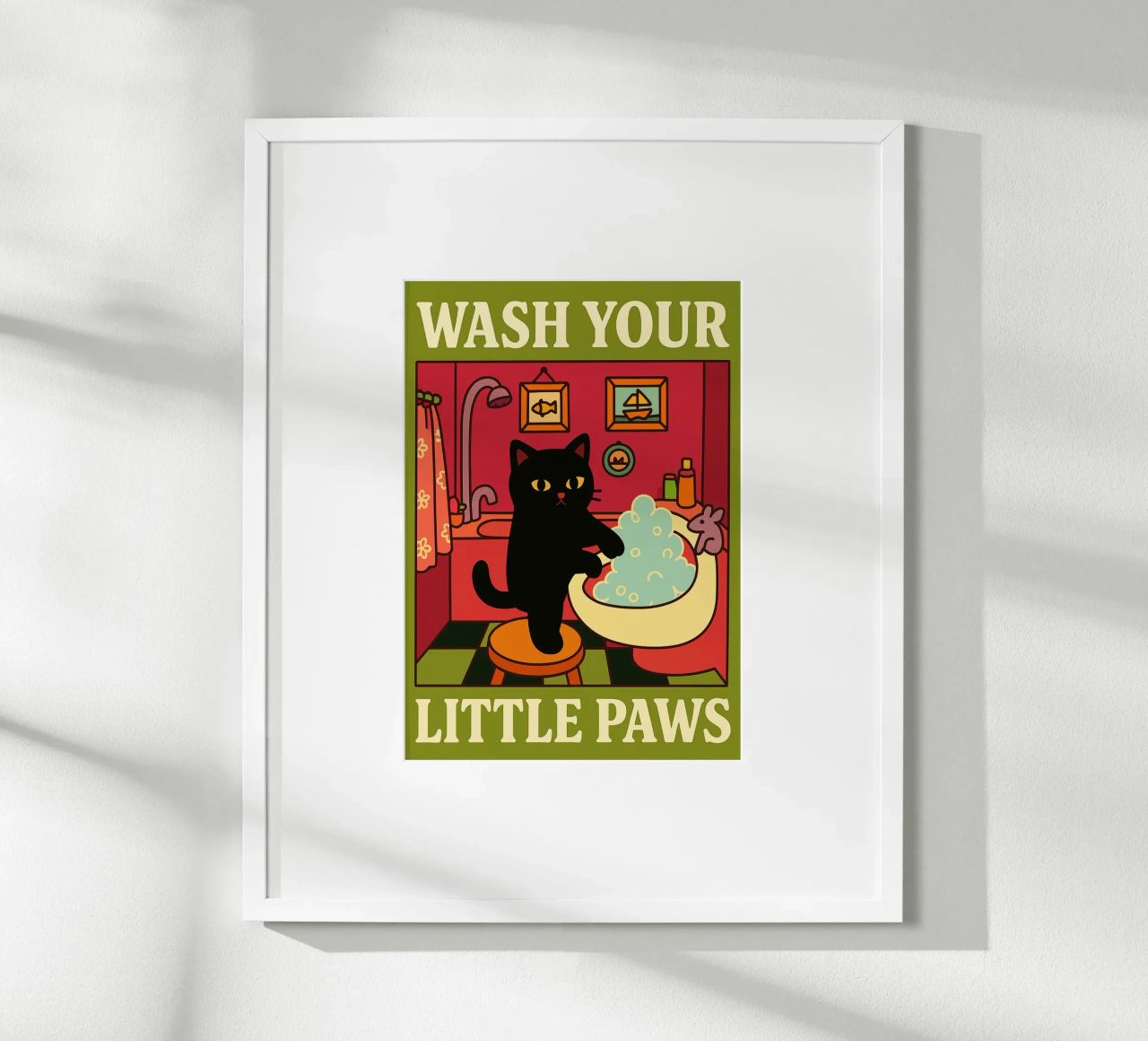 Wash your Paws Cat Funny Bathroom Art (Laver ses pattes) poster de the gindils