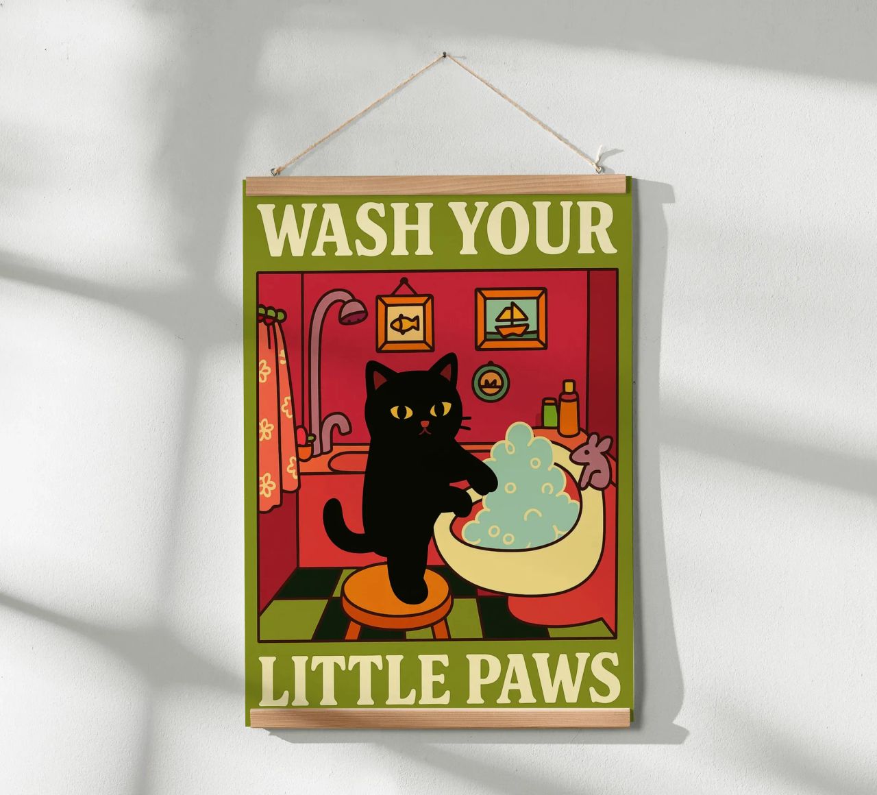 Wash your Paws Cat Funny Bathroom Art (Laver ses pattes) poster de the gindils