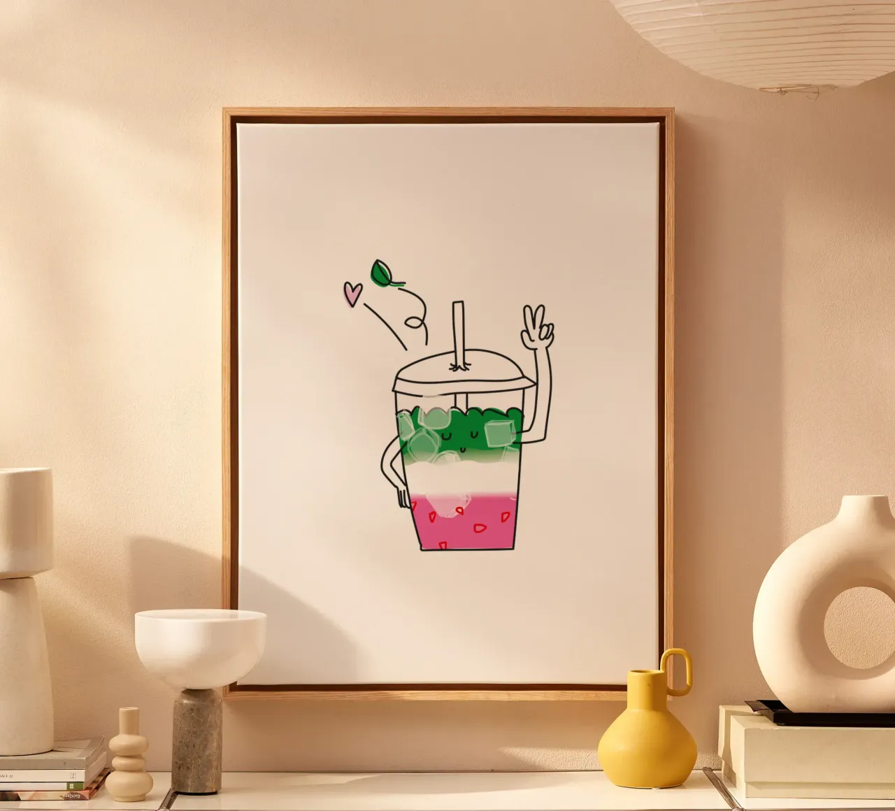 Strawberry Matcha - Illustration tela con Cornice a cassetta da Brushmeetspaper