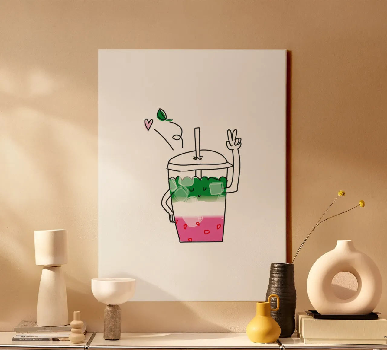 Strawberry Matcha - Illustration tela con Cornice a cassetta da Brushmeetspaper