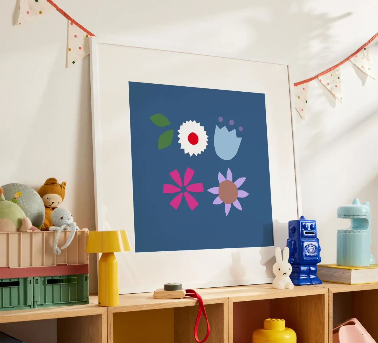 Papercut Blumen dunkelblau poster with aluminum frame by Iris Knabenschuh Design