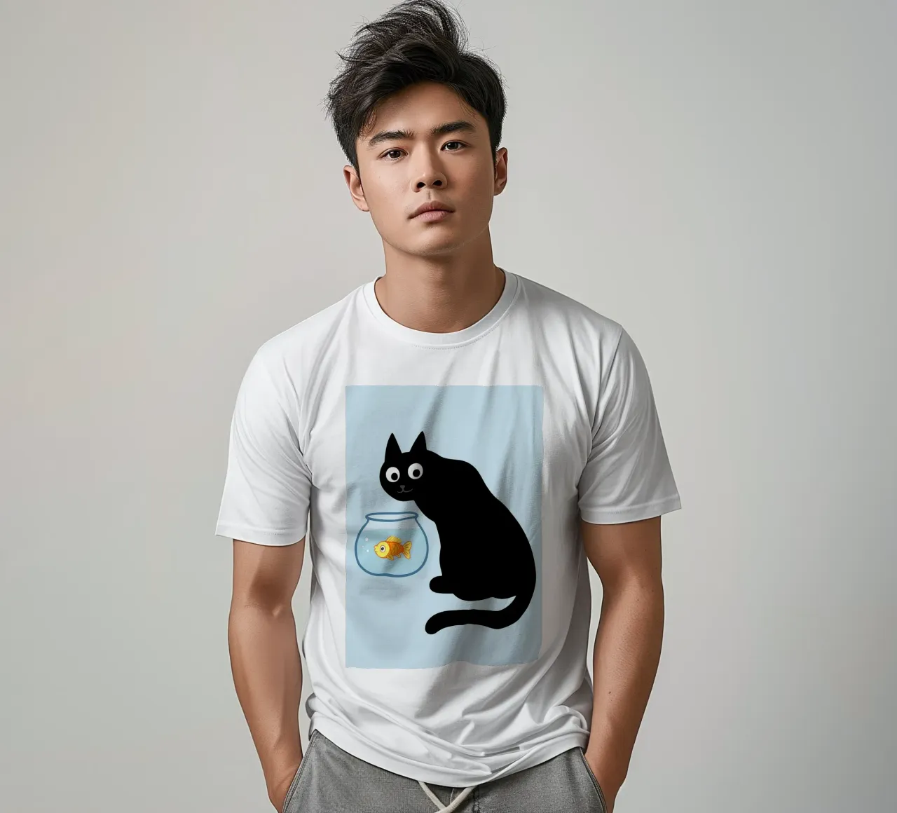 Chat regardant dans un bocal à poisson en or t-shirt de the gindils