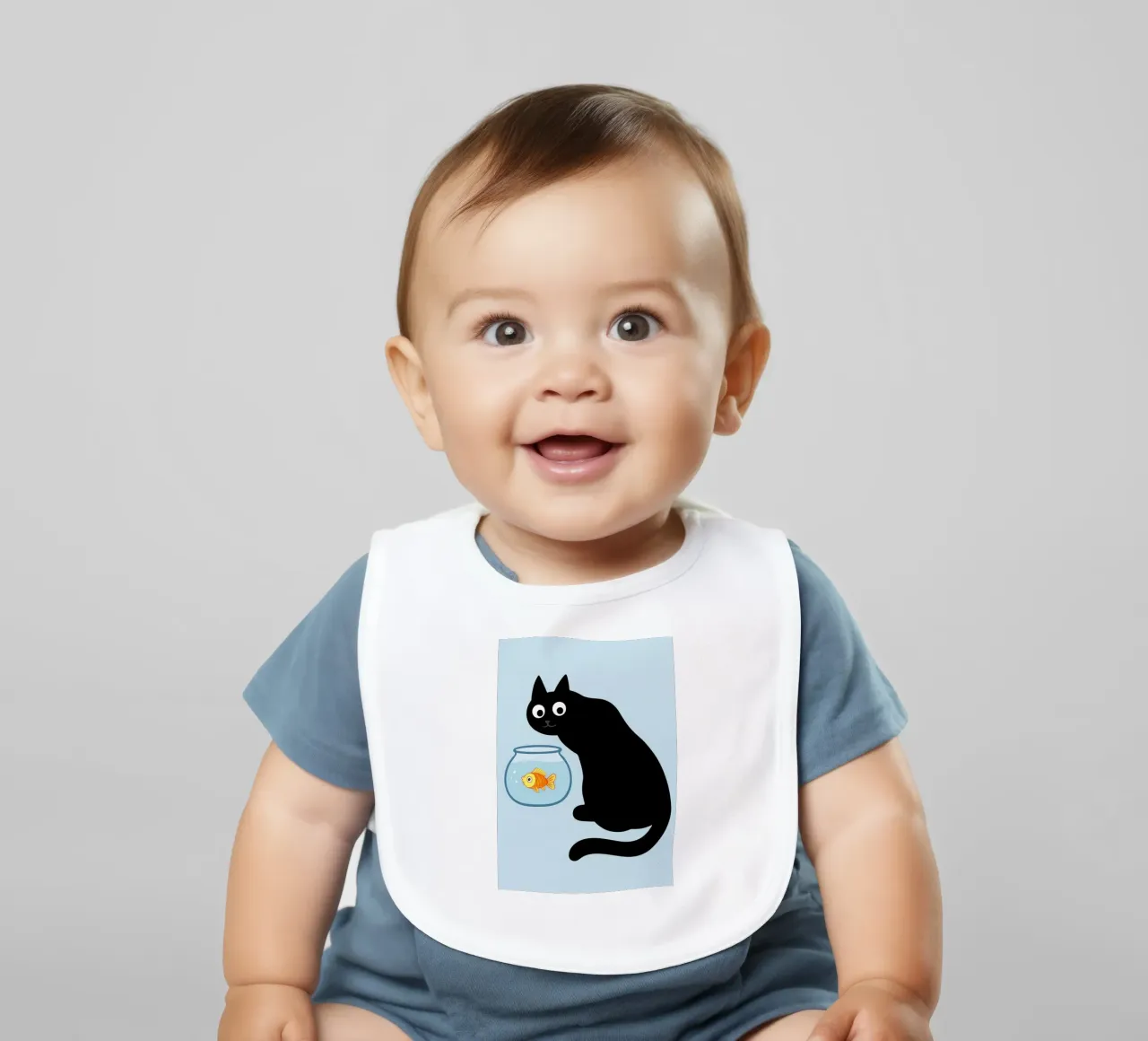 Cat Looking Into a Gold Fish Bowl baby bib by the gindils