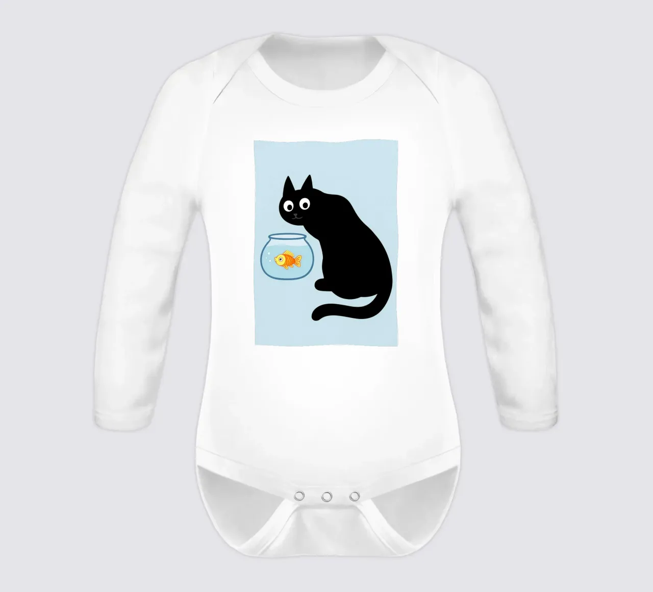 Cat Looking Into a Gold Fish Bowl long-sleeve baby romper by the gindils