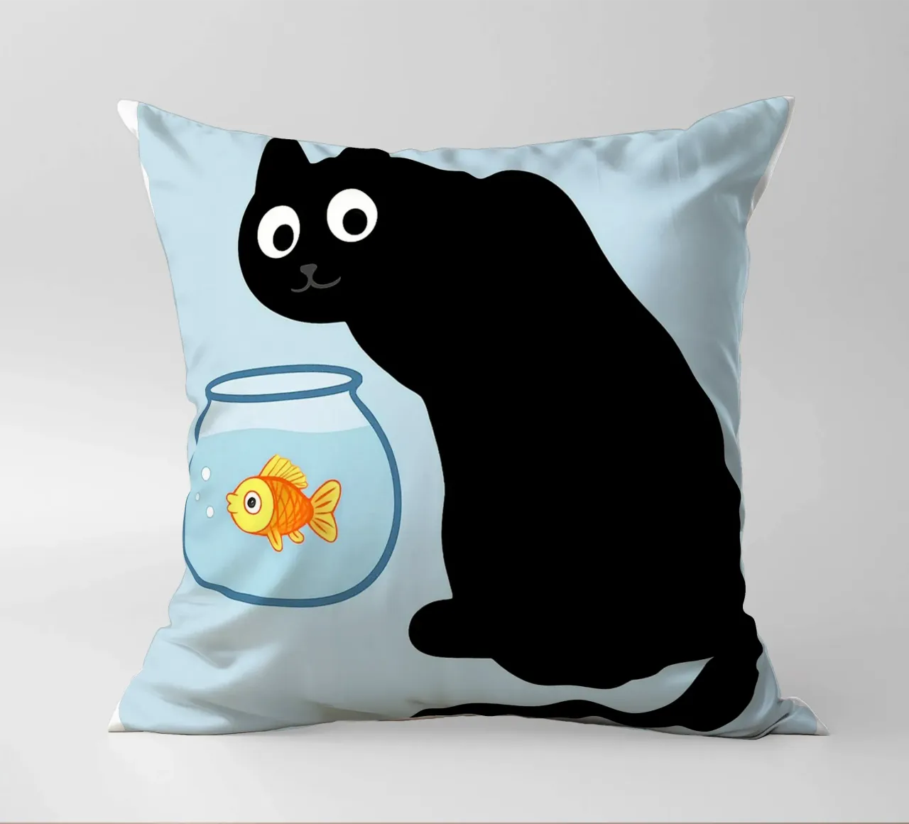 Chat regardant dans un bocal à poisson en or coussin de the gindils