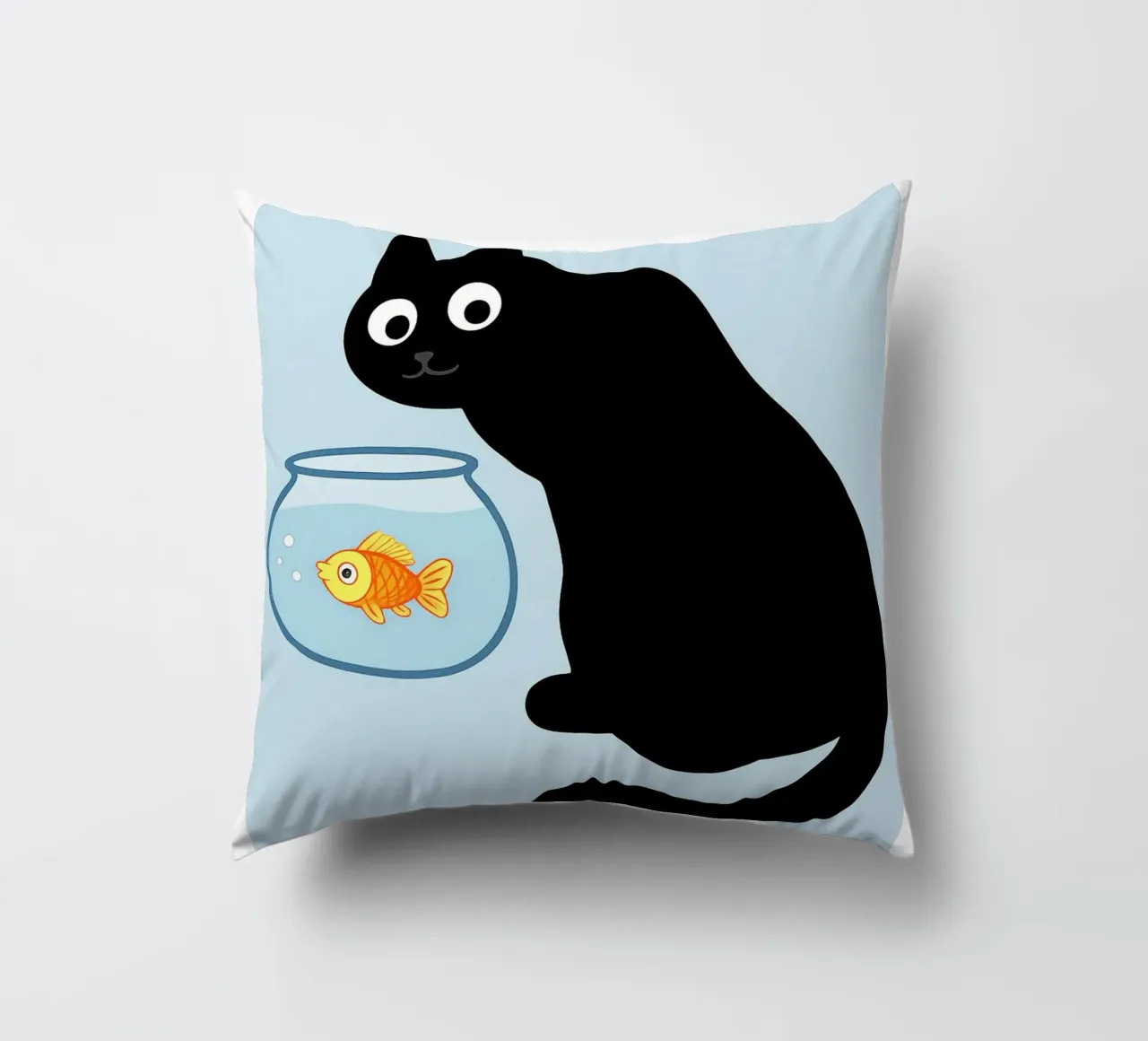Chat regardant dans un bocal à poisson en or coussin de the gindils