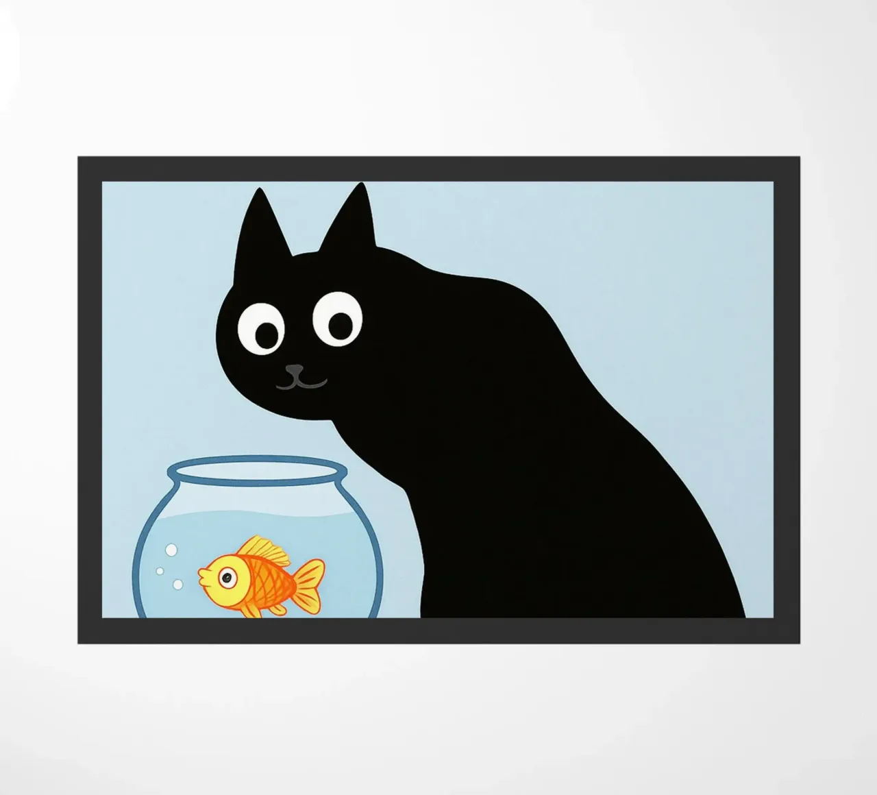 Chat regardant dans un bocal à poisson en or paillasson de the gindils