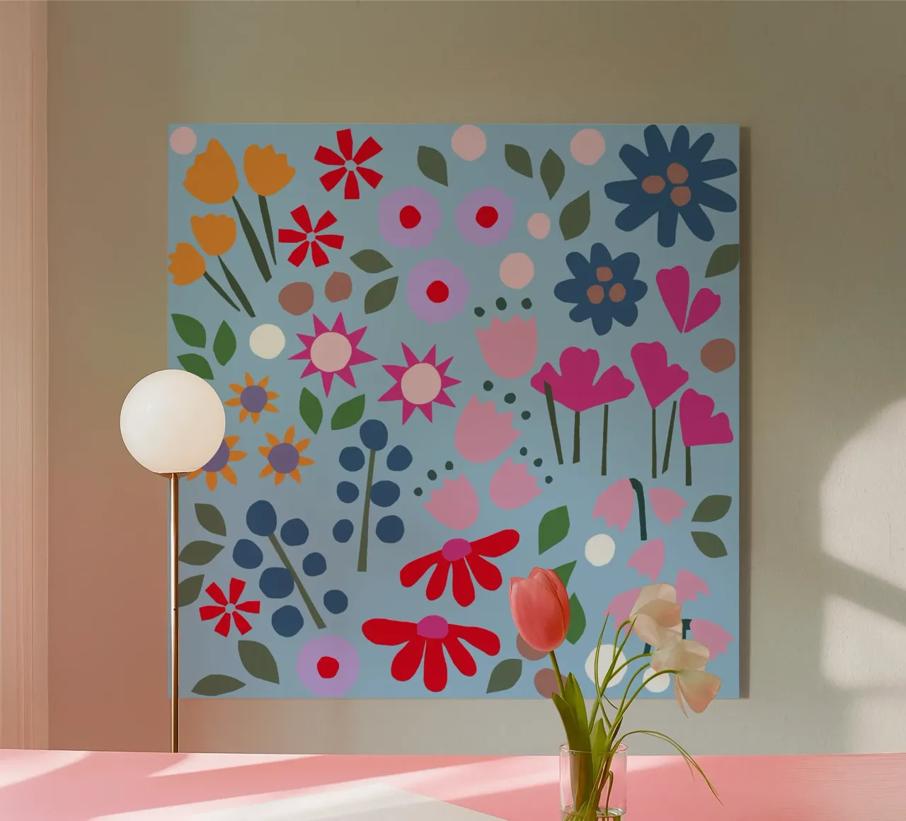 Millefleur Muster hellblau plexiglass da Iris Knabenschuh Design