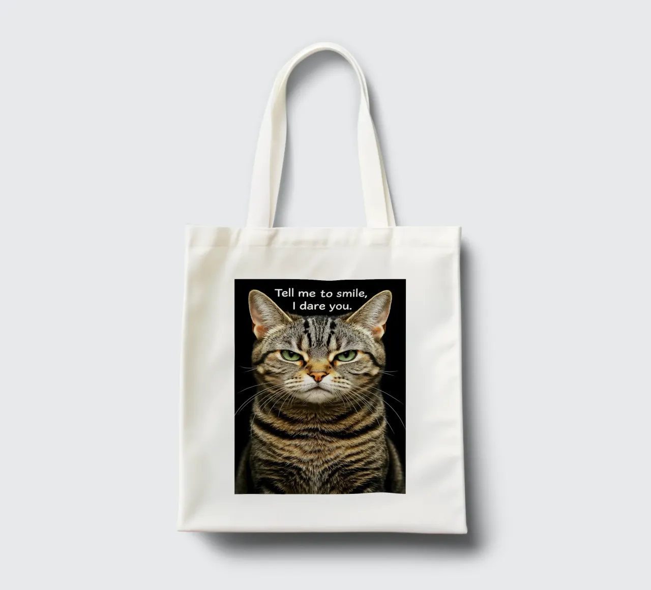 Gatto dimmi di sorridere, ti sfido borsa in juta da the gindils