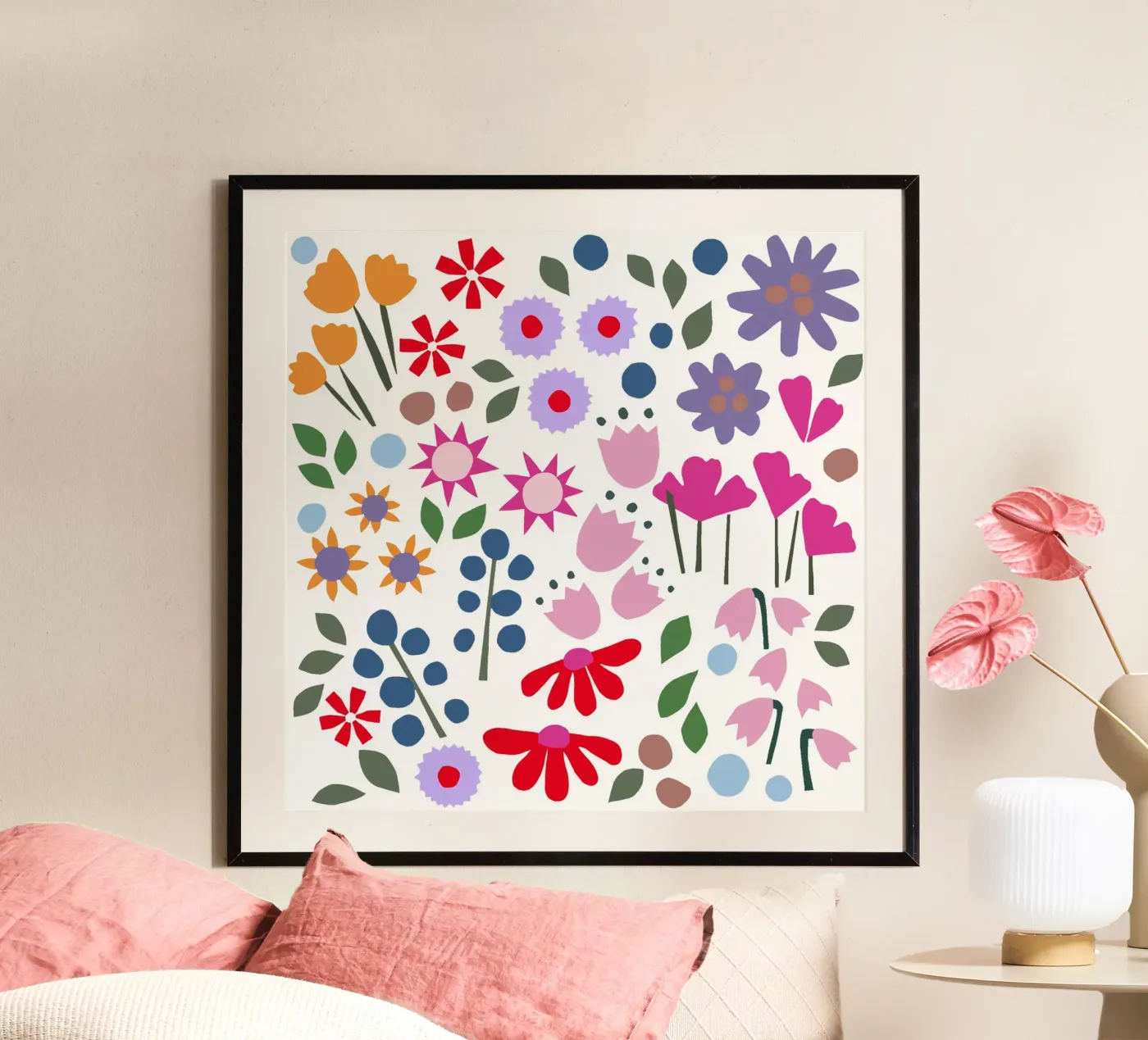 Millefleur Muster hellblau poster da Iris Knabenschuh Design