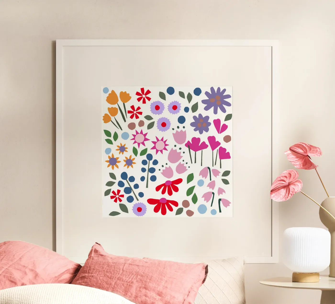 Millefleur Muster hellblau poster da Iris Knabenschuh Design