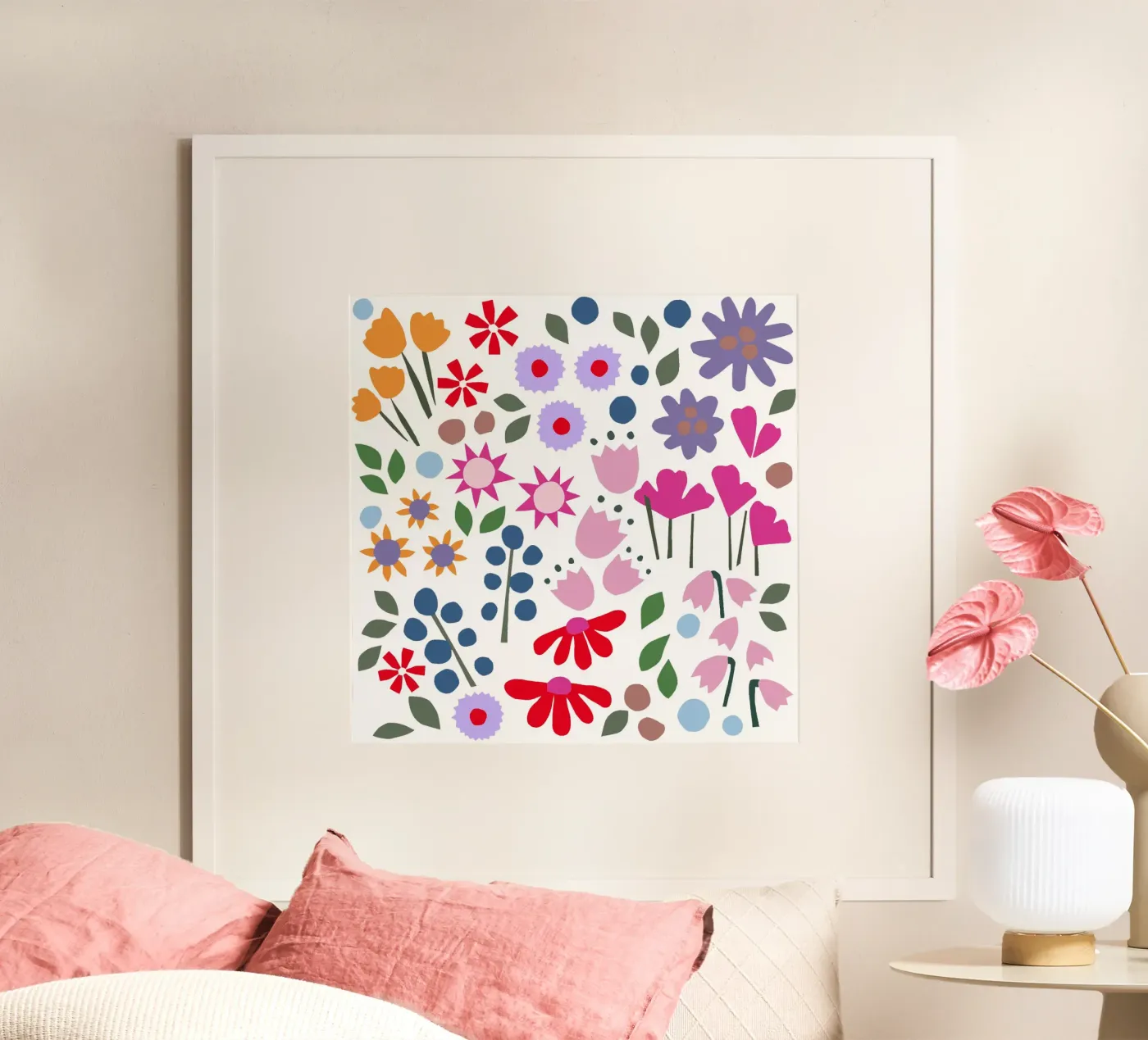 Millefleur Muster hellblau poster da Iris Knabenschuh Design