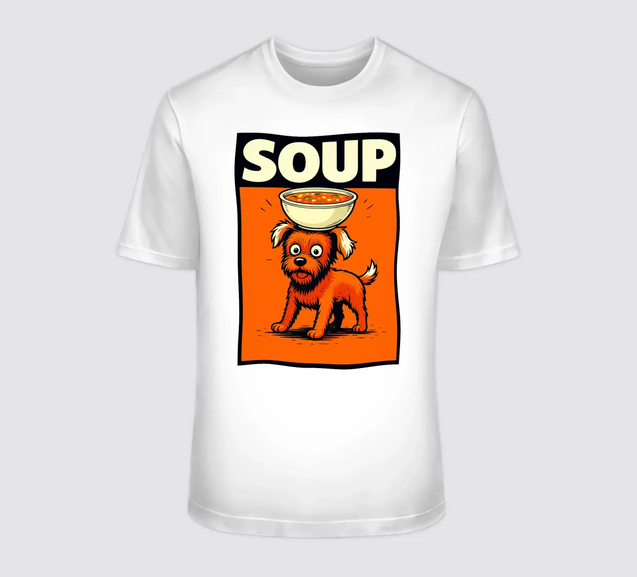 Dog balancing soup t-shirt by the gindils