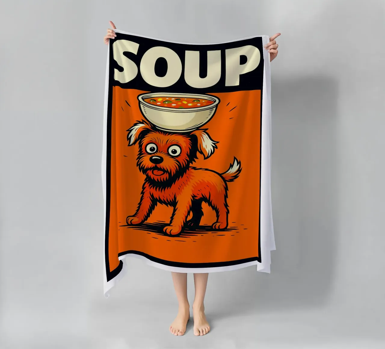 Dog balancing soup beach towel by the gindils
