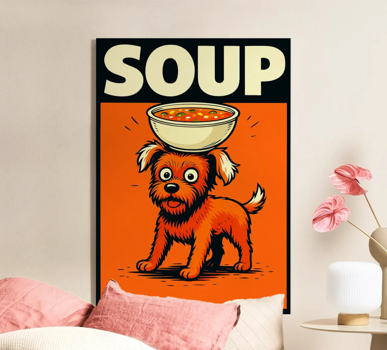 Dog balancing soup acrylic glass by the gindils