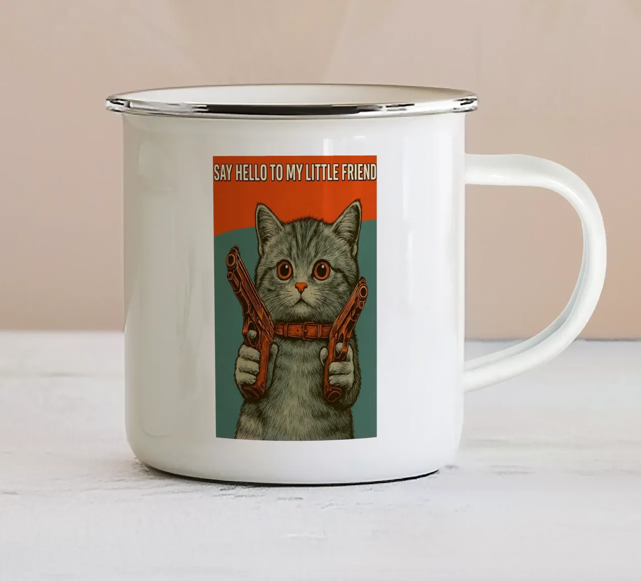 Gatto divertente tazza in smalto da the gindils