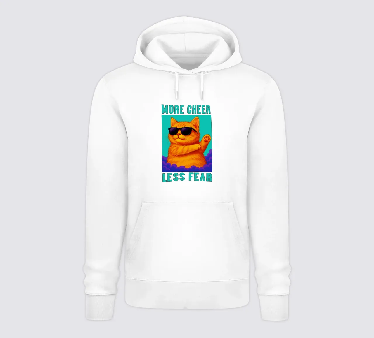 Divertente gatto cool More Cheer Less Fear Art felpa con cappuccio da the gindils