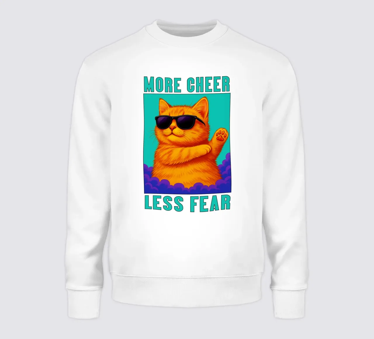 Funny Cool Cat More Cheer Less Fear Art sudadera de the gindils