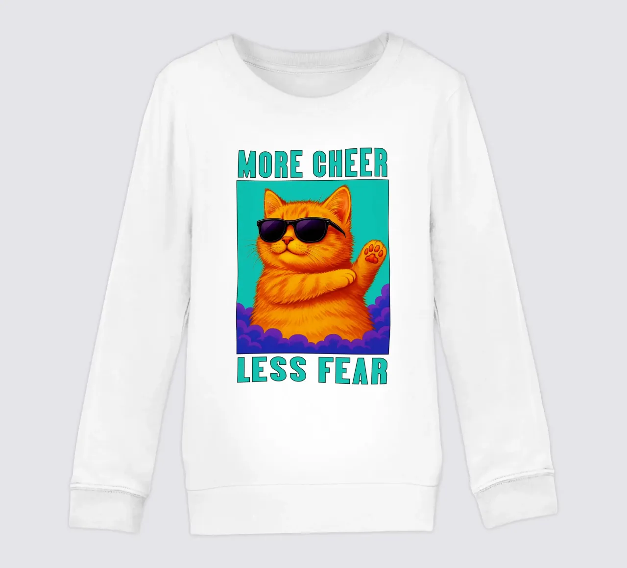 Funny Cool Cat More Cheer Less Fear Art sudadera para niño de the gindils
