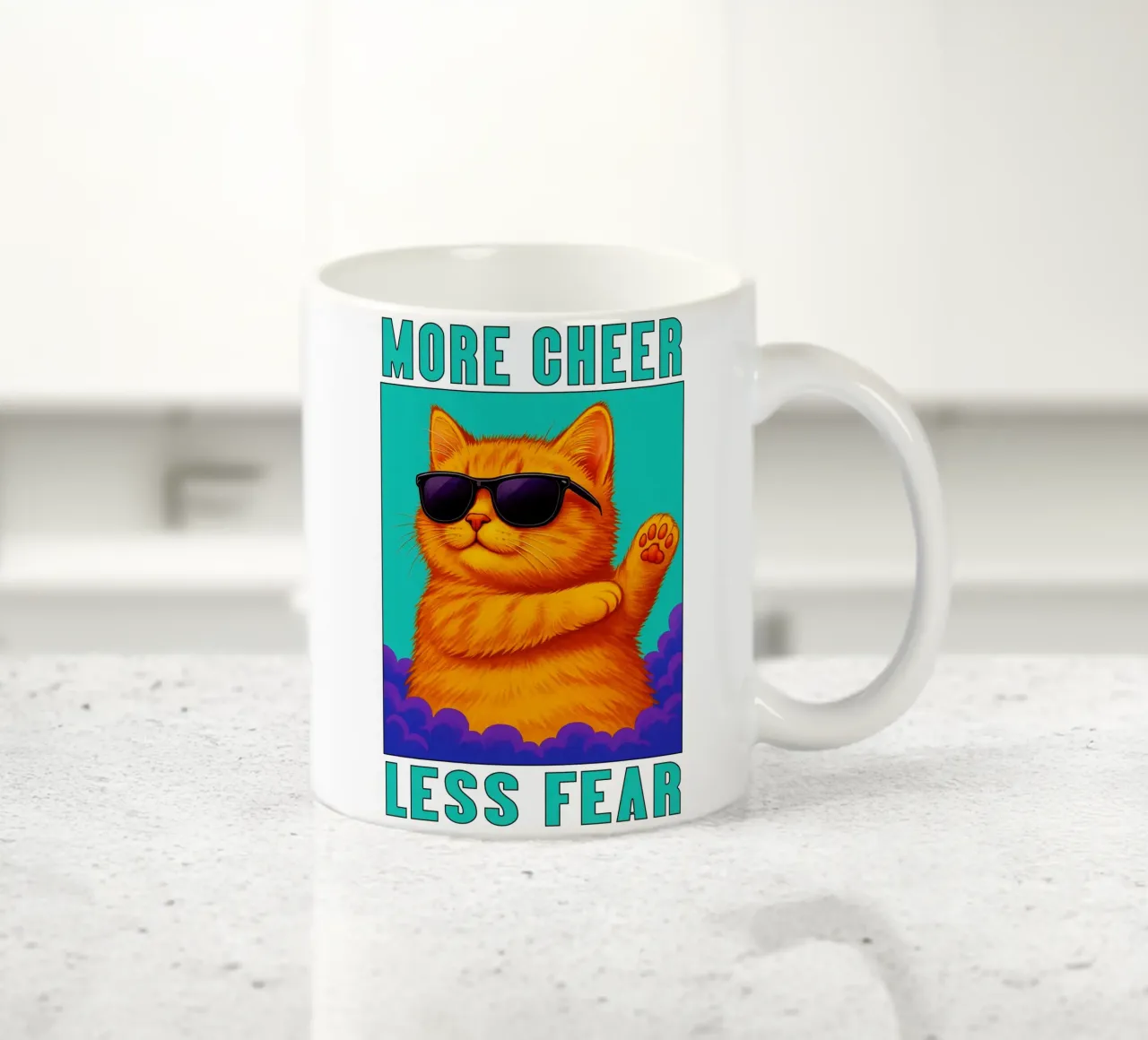 Divertente gatto cool More Cheer Less Fear Art tazza in ceramica da the gindils
