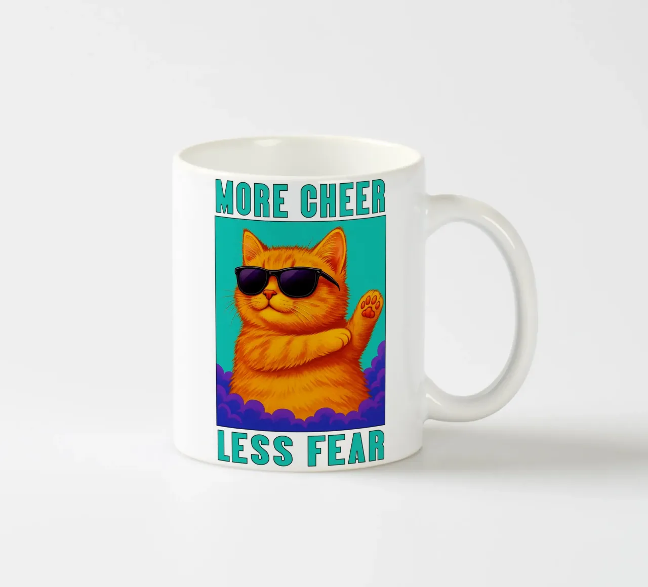 Divertente gatto cool More Cheer Less Fear Art tazza in ceramica da the gindils