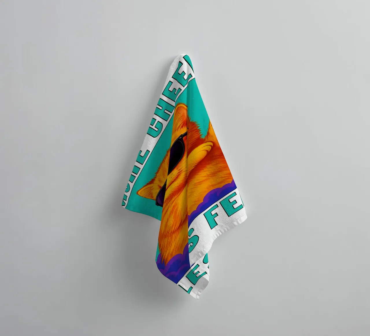 Funny Cool Cat More Cheer Less Fear Art towel by the gindils
