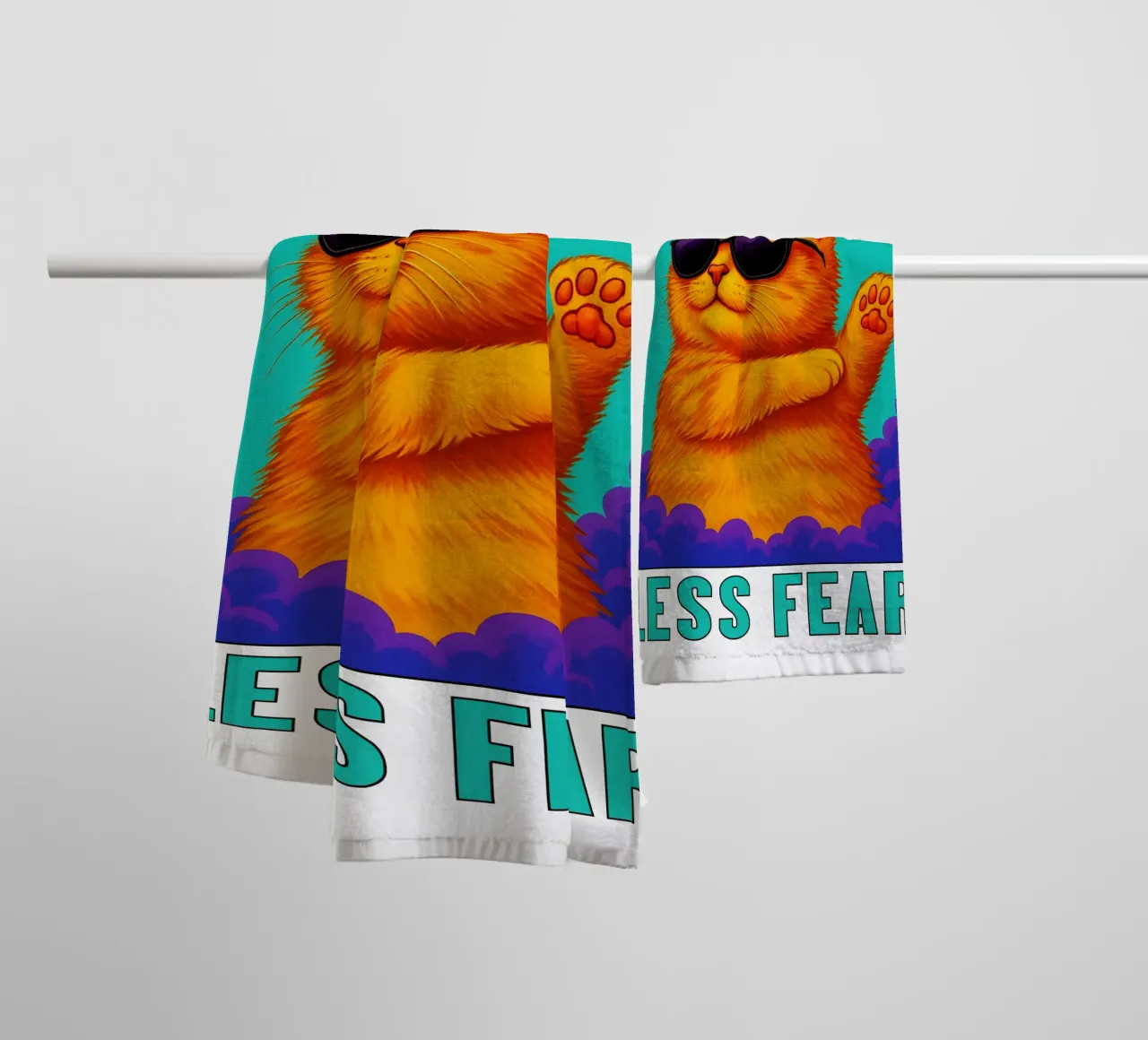 Funny Cool Cat More Cheer Less Fear Art towel by the gindils