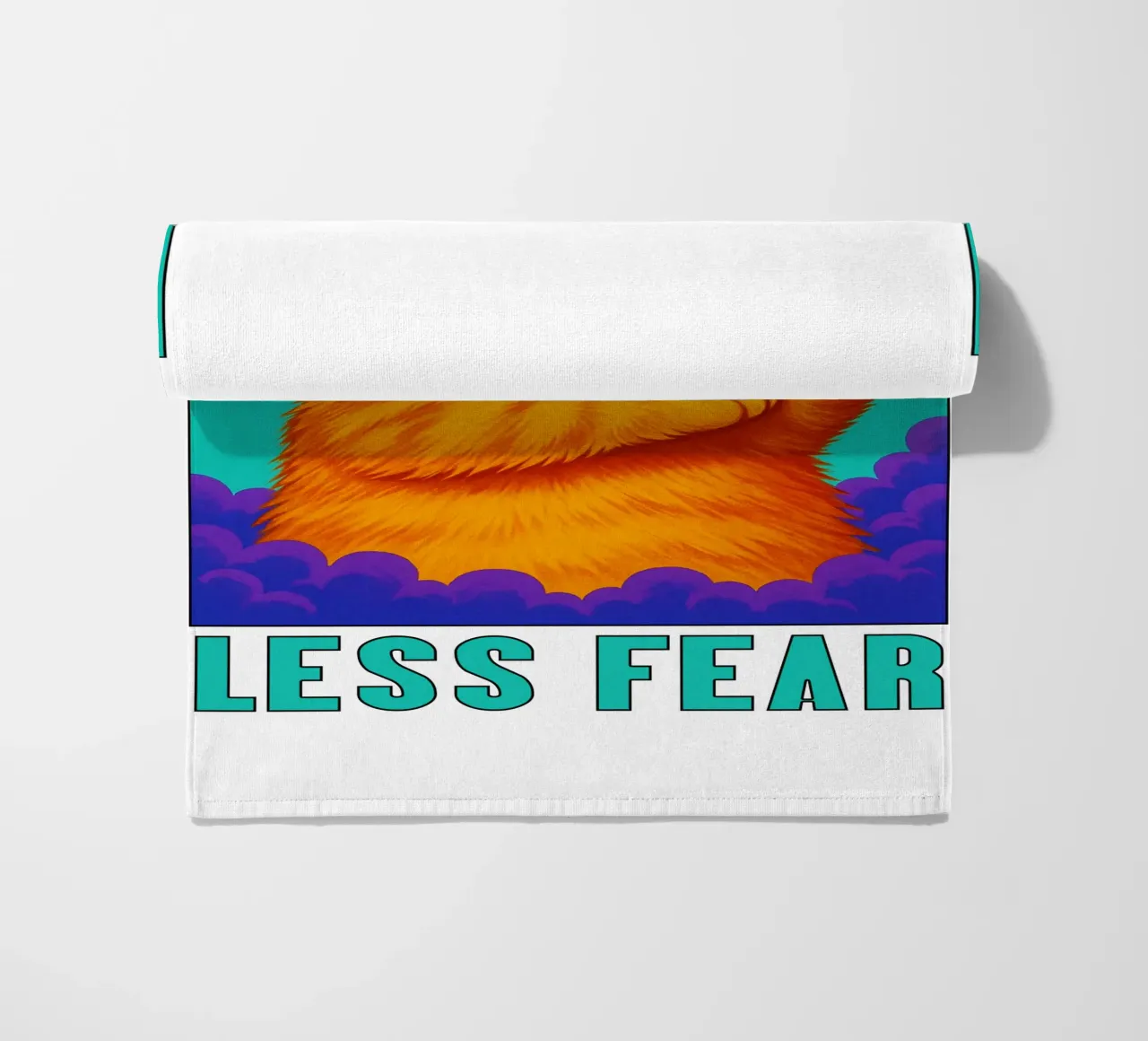 Funny Cool Cat More Cheer Less Fear Art beach towel by the gindils