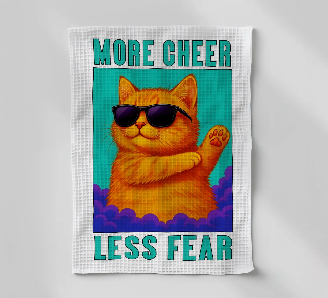 Divertente gatto cool More Cheer Less Fear Art canovaccio da cucina da the gindils
