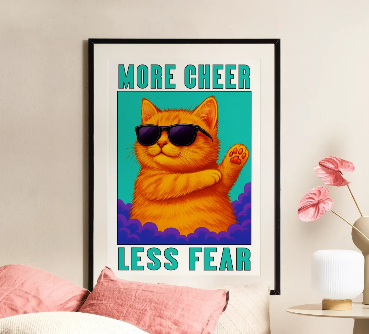 Funny Cool Cat More Cheer Less Fear Art hahnemühle de the gindils