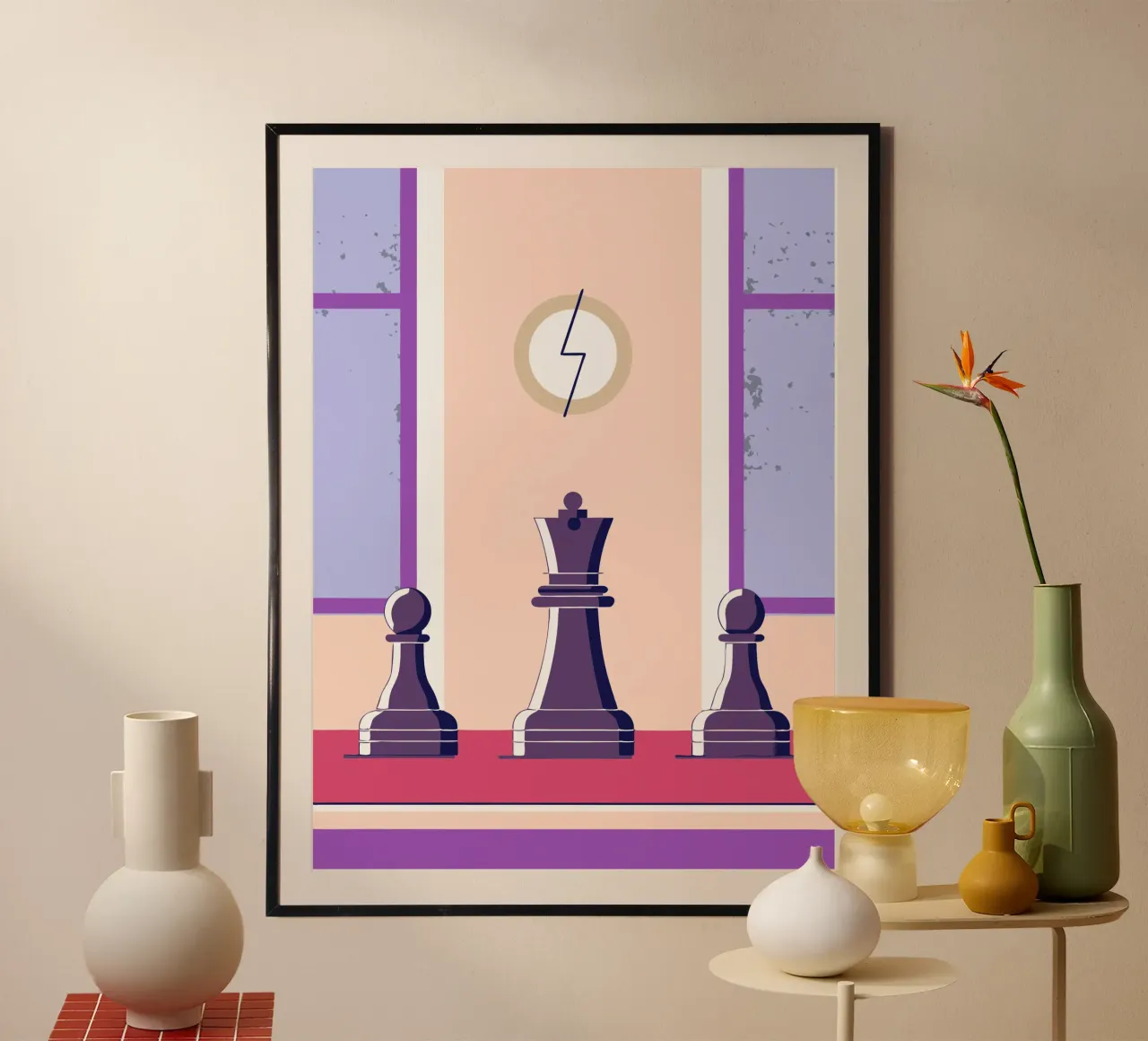 Re e pedone degli scacchi poster con telaio in plastica da TODAY'S SHOP