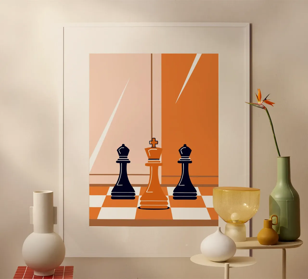 Re e pedone degli scacchi poster con telaio in alluminio da TODAY'S SHOP