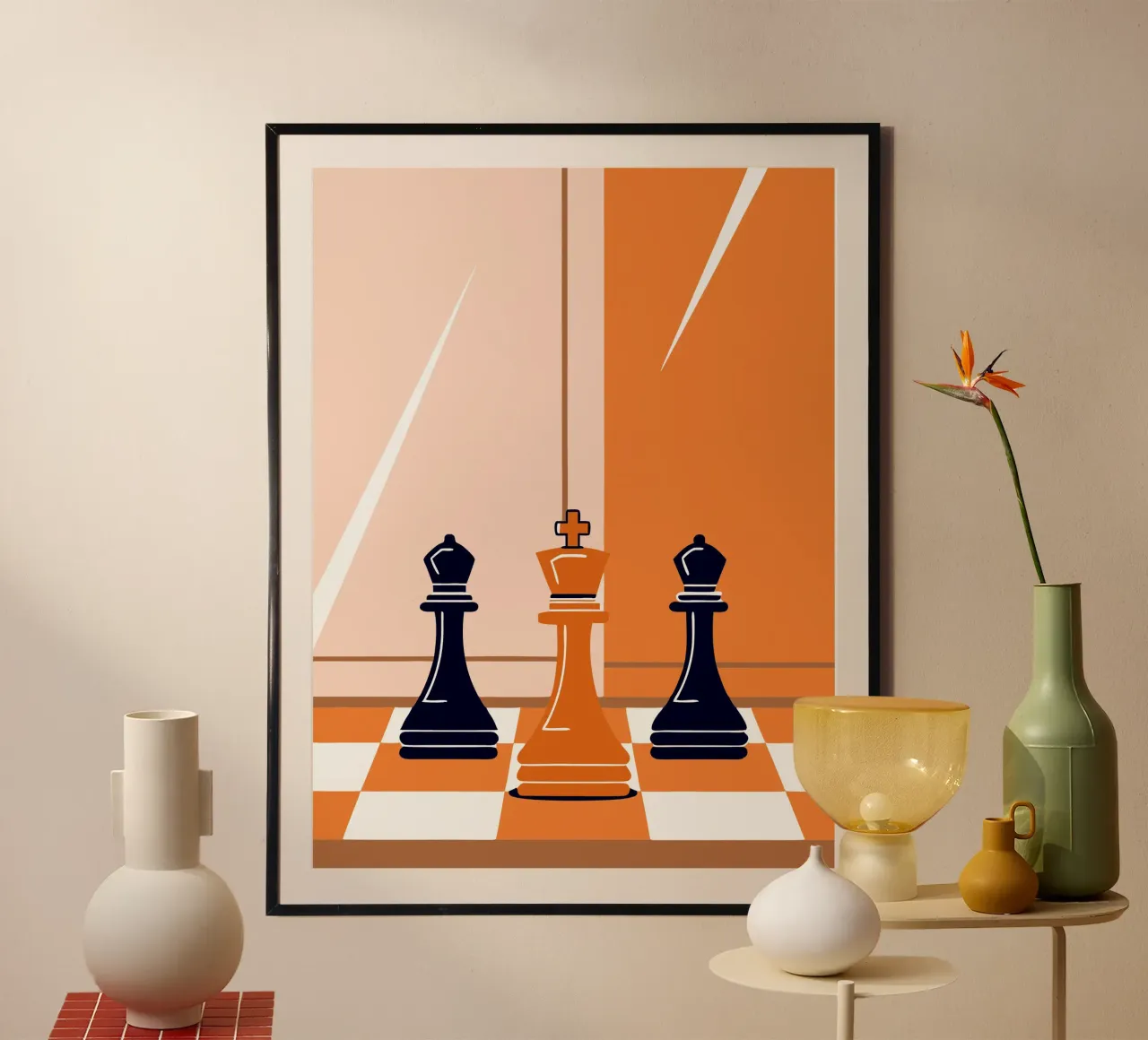 Re e pedone degli scacchi poster con telaio in alluminio da TODAY'S SHOP