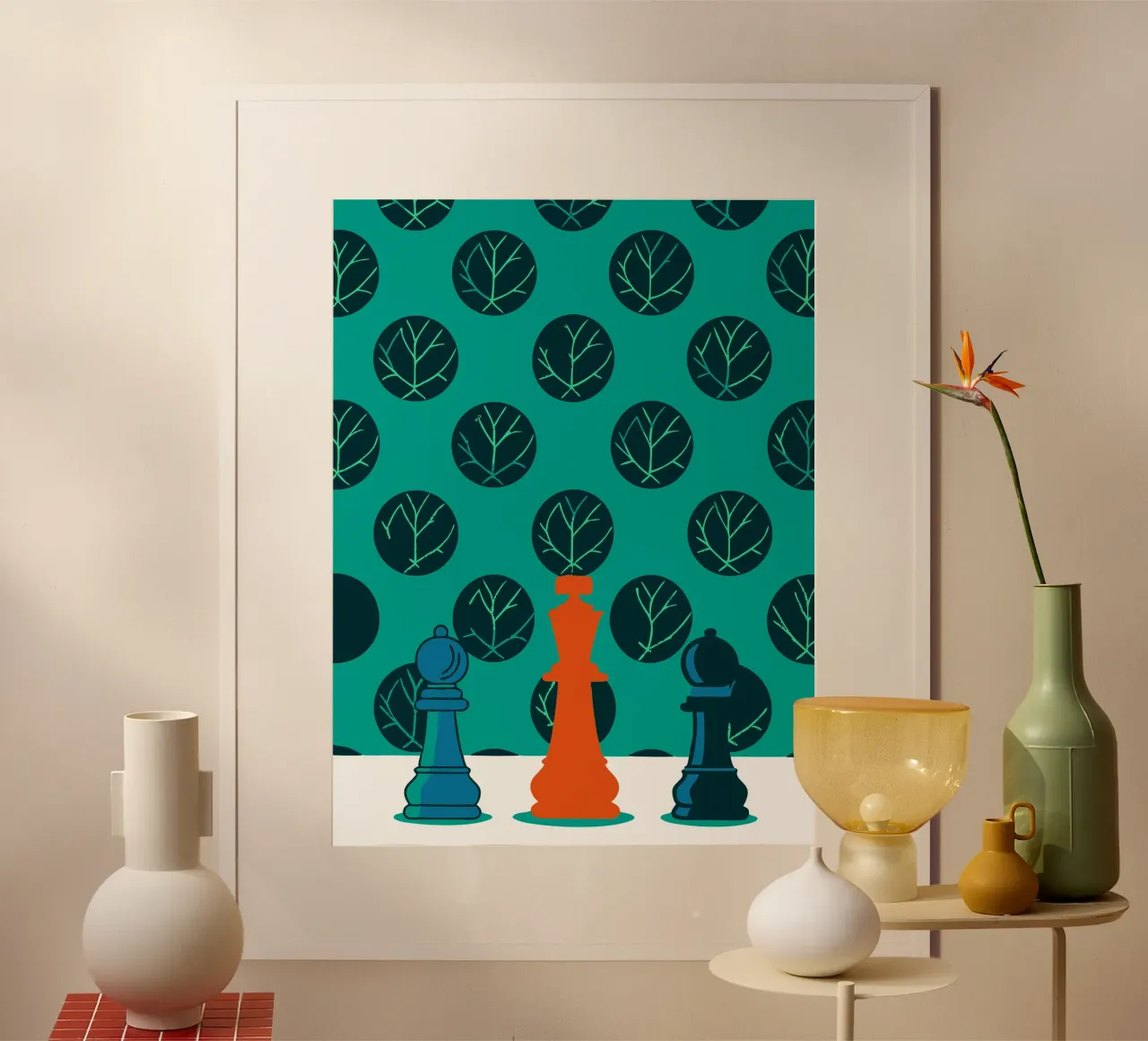 Re e pedone degli scacchi poster con telaio in legno da TODAY'S SHOP
