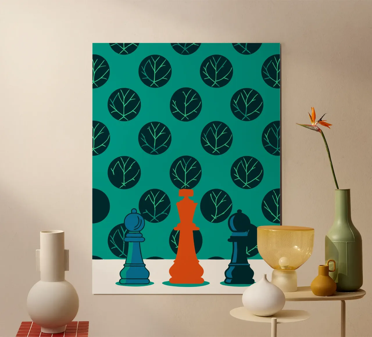 Re e pedone degli scacchi poster con telaio in legno da TODAY'S SHOP