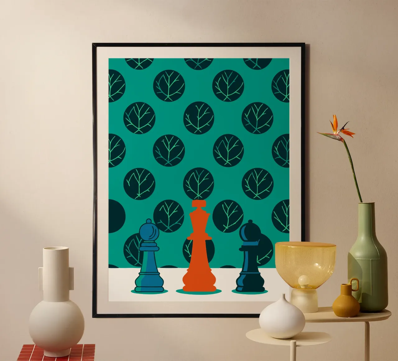 Re e pedone degli scacchi poster con telaio in legno da TODAY'S SHOP