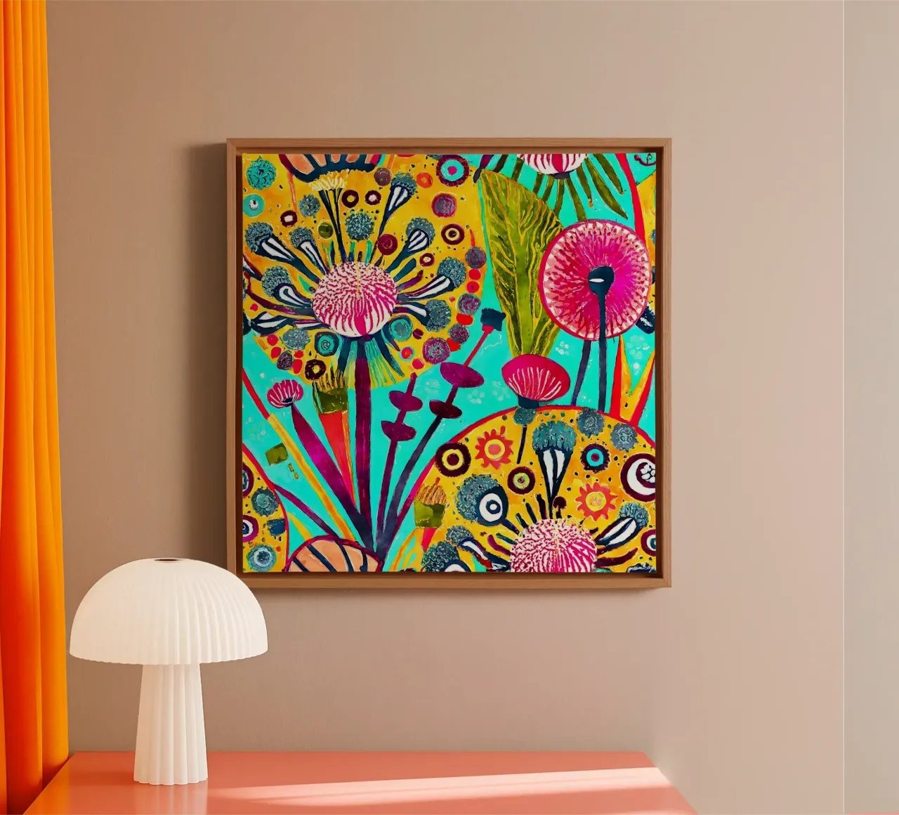 Funky Dandelions canvas with Floater frame by Botanical Pattern House