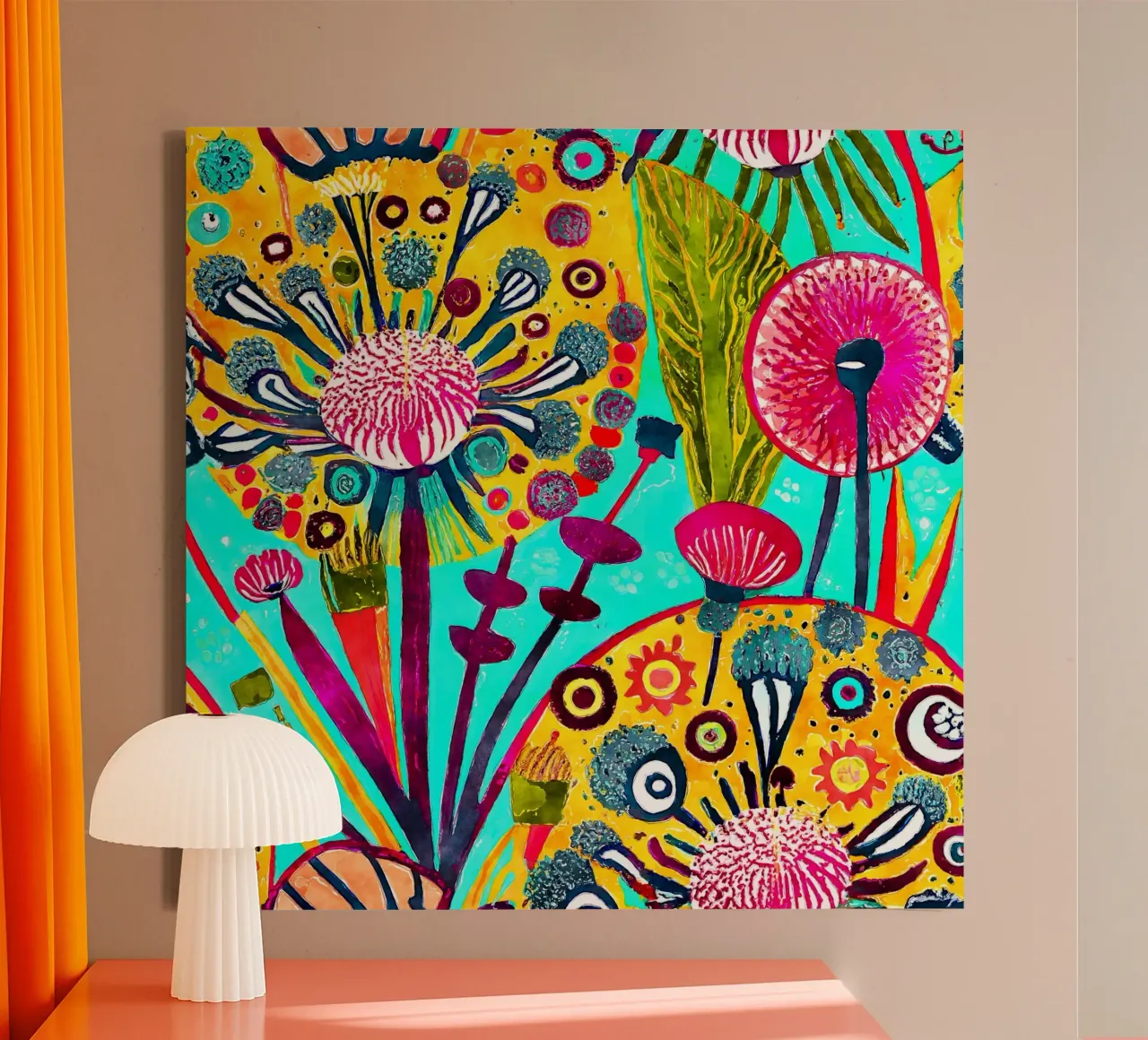 Funky Dandelions canvas with Floater frame by Botanical Pattern House