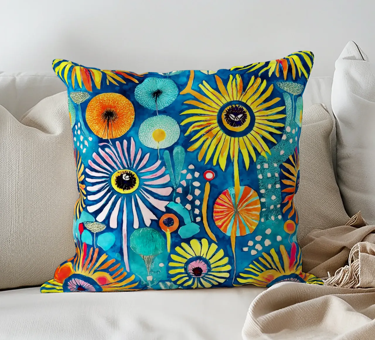 Funky Dandelions decorative cushion by Botanical Pattern House