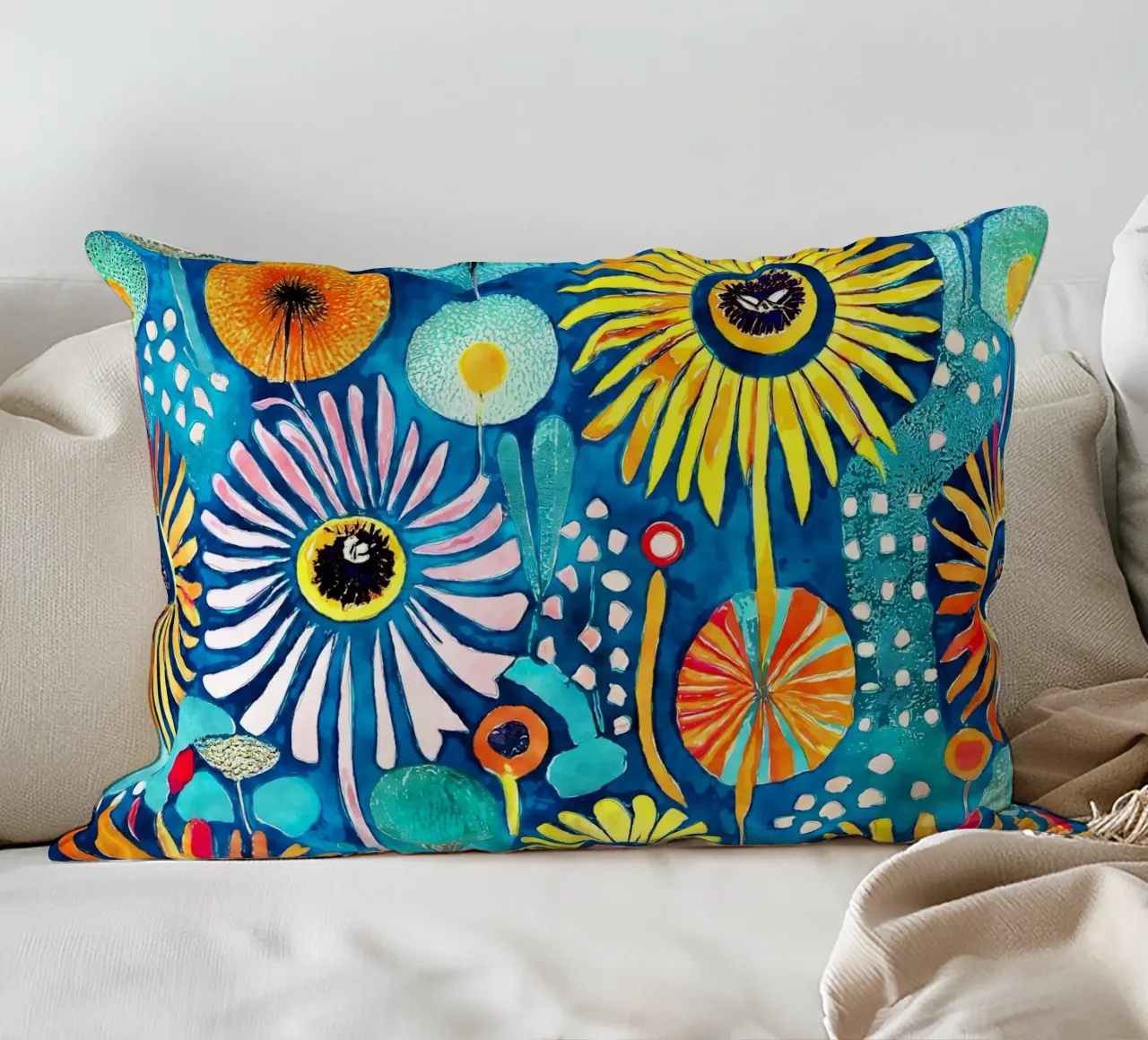 Funky Dandelions decorative cushion by Botanical Pattern House